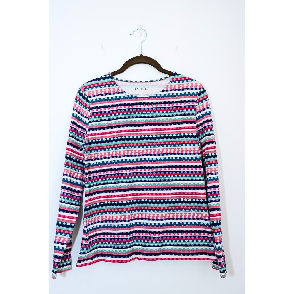 Talbots Top S Longsleeve Shirt striped dots with Matching Scarf
